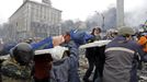 ATTENTION EDITORS - VISUAL COVERAGE OF SCENES OF INJURY OR DEATH - Anti-government protesters carry an injured man on a stretcher in Independence Square in Kiev February