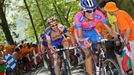 Kolumbijský cyklista Winner Anacona ze stáje Lampre-ISD jede třetí etapu Vuelty 2012.