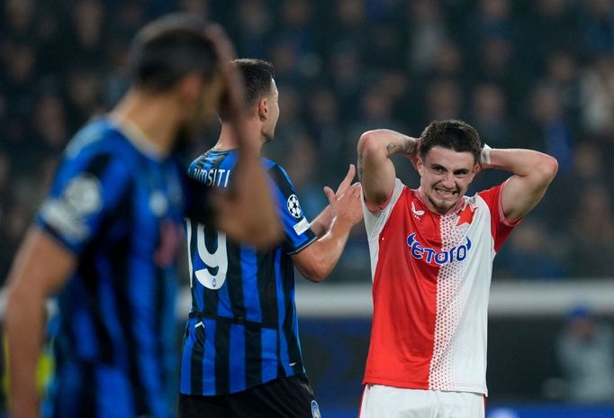 Christos Zafeiris v zápase LM Atalanta - Slavia Praha