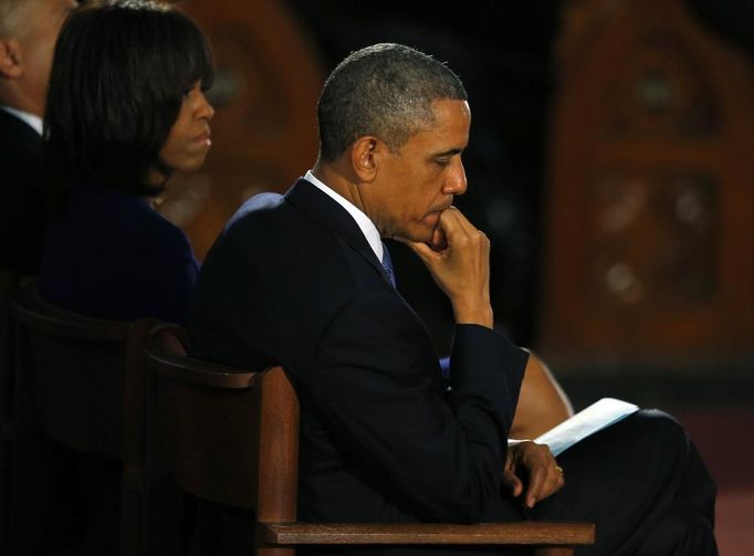 Barack Obama na bohoslužbě za oběti útoků v Bostonu.