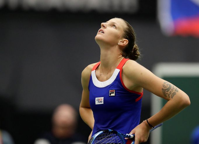 Fed Cup 2019: Karolína Plíšková v zápase se Simonou Halepovou