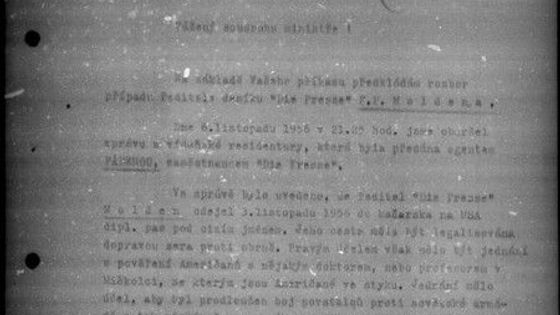 Zpráva pro ministra vnitra R. Baráka o neúspěšné akci proti F. Moldenovi ze dne 13.11.1956