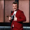 Sam Smith accepts the award for best new artist at the 57th annual Grammy Awards in Los Angeles