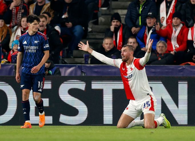 Tomáš Chorý v zápase Ligy mistrů Slavia - Arsenal