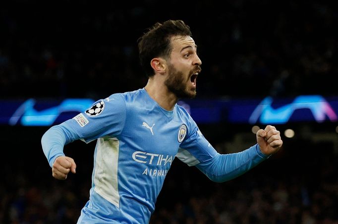 Bernardo Silva z Manchesteru City slaví gól v první semifinále Ligy mistrů s Realem Madrid.