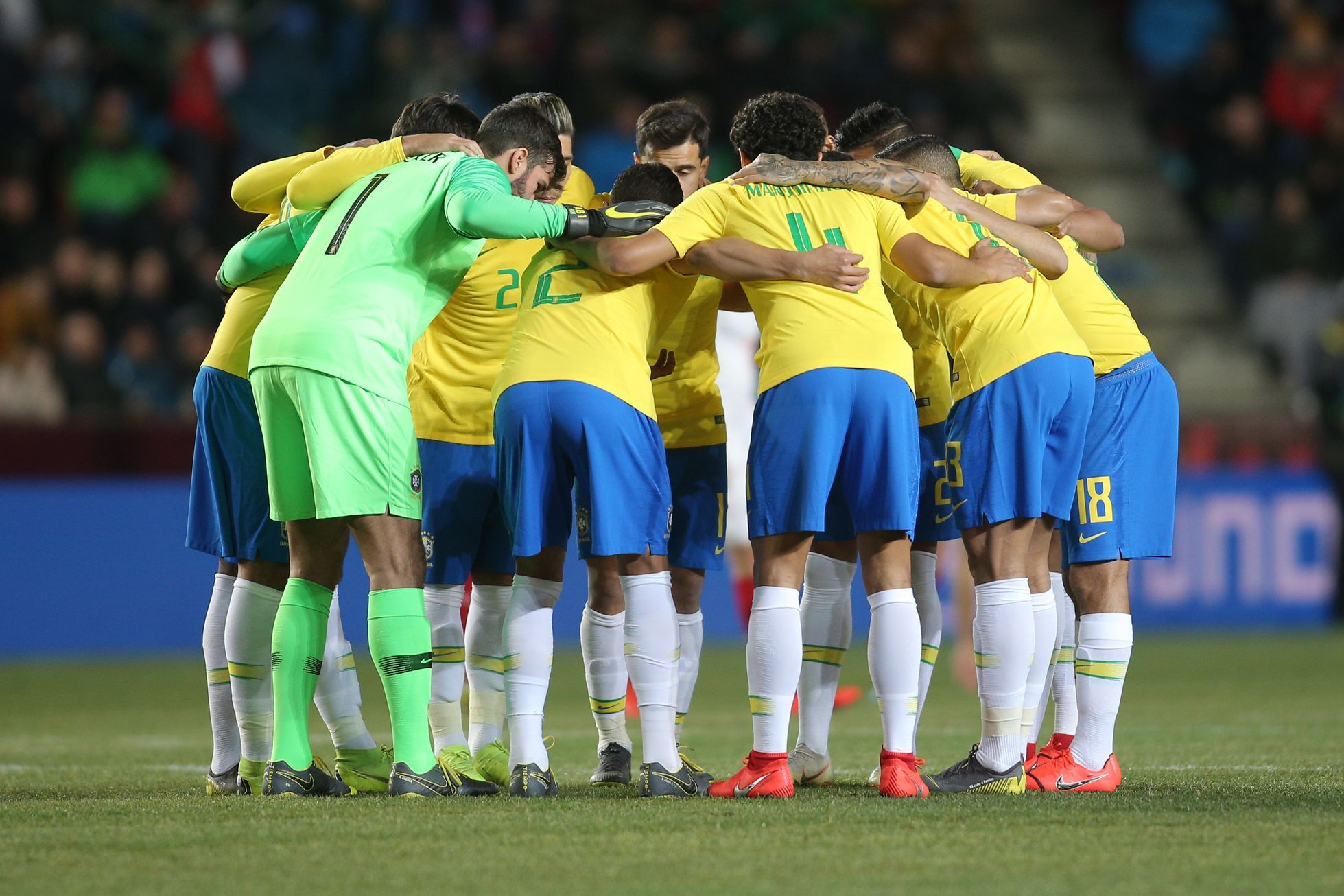 Brazilci před  přátelským zápasem Česko - Brazílie.