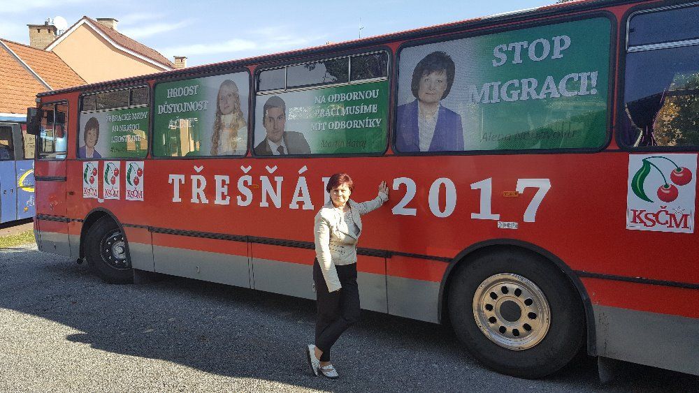 KSČM, volební kampaň, autobus, Třešňák, 2017