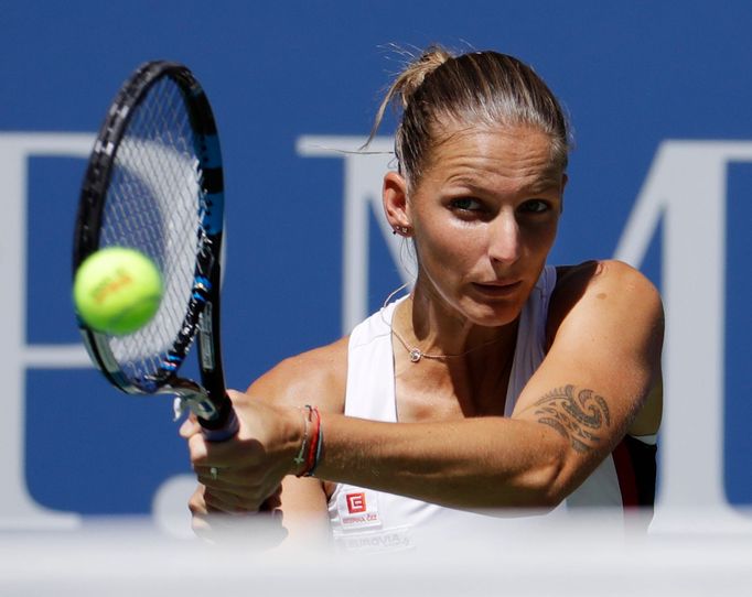 Karolína Plíšková ve čtvrtfinále US Open 2016 s Anou Konjuhovou.