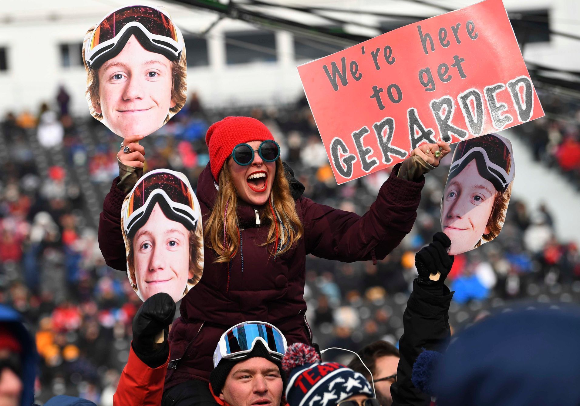 Fanoušci Redmonda Gerarda (snowboarding) na olympiádě 2018