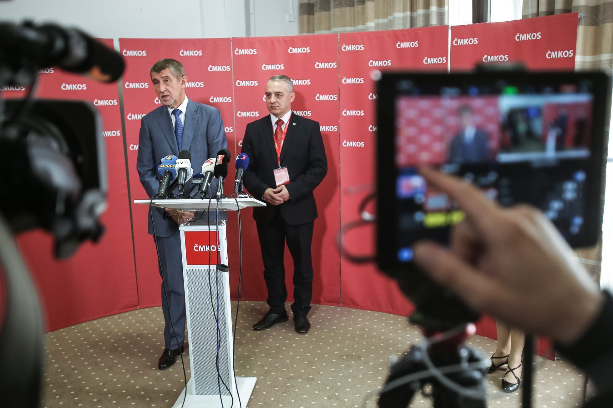 Sjezd odborářů ČMKOS 27.4.2018 - Josef Středula, Andrej Babiš, Jan Hamáček