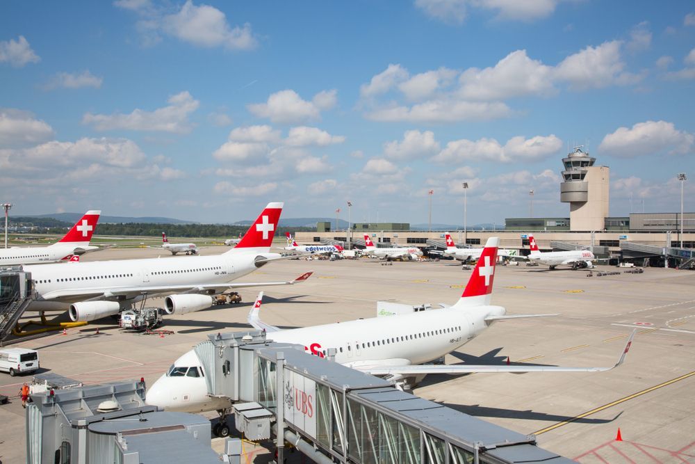 Letiště v Curychu, švýcarská letadla, ilustrační foto.