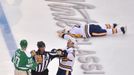 Jan 1, 2020; Dallas, TX, USA; Nashville Predators defenseman Ryan Ellis (4) lays on the ice after being injured by Dallas Stars right wing Corey Perry (10) as Predators c