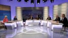 První povolební debata na sebe nenechala dlouho čekat. Gerda Hasselfeldtová (CSU), Angela Merkelová (CDU), moderátoři Peter Frey ze ZDF a Thomas Baumann z ARD, lídr SPD P