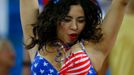 A U.S. fan dances before the 2014 World Cup Group G soccer match between Ghana and the U.S. at the Dunas arena in Natal June 16, 2014. REUTERS/Brian Snyder (BRAZIL - Tags