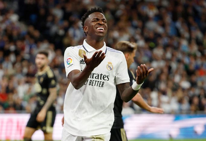 Soccer Football - LaLiga - Real Madrid v Celta Vigo - Santiago Bernabeu, Madrid, Spain - April 22, 2023 Real Madrid's Vinicius Junior reacts REUTERS/Juan Medina