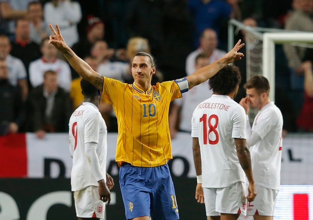 Zlatan Ibrahimovič v přátelském utkání mezi Švédskem a Anglií