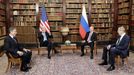 Summit prezidentů USA a Ruska v Ženevě. Na fotografii zleva Antony Blinken, Joe Biden, Vladimir Putin a Sergej Lavrov.