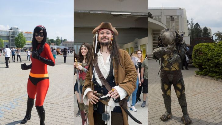 Ochutnávka z letošních cosplayů, zleva doprava: Violet, kapitán Jack Sparrow a Predátor.