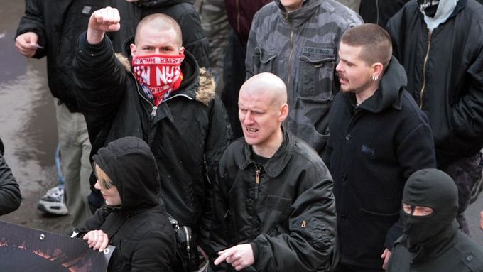 Czech neo-Nazis marching through Plzeň