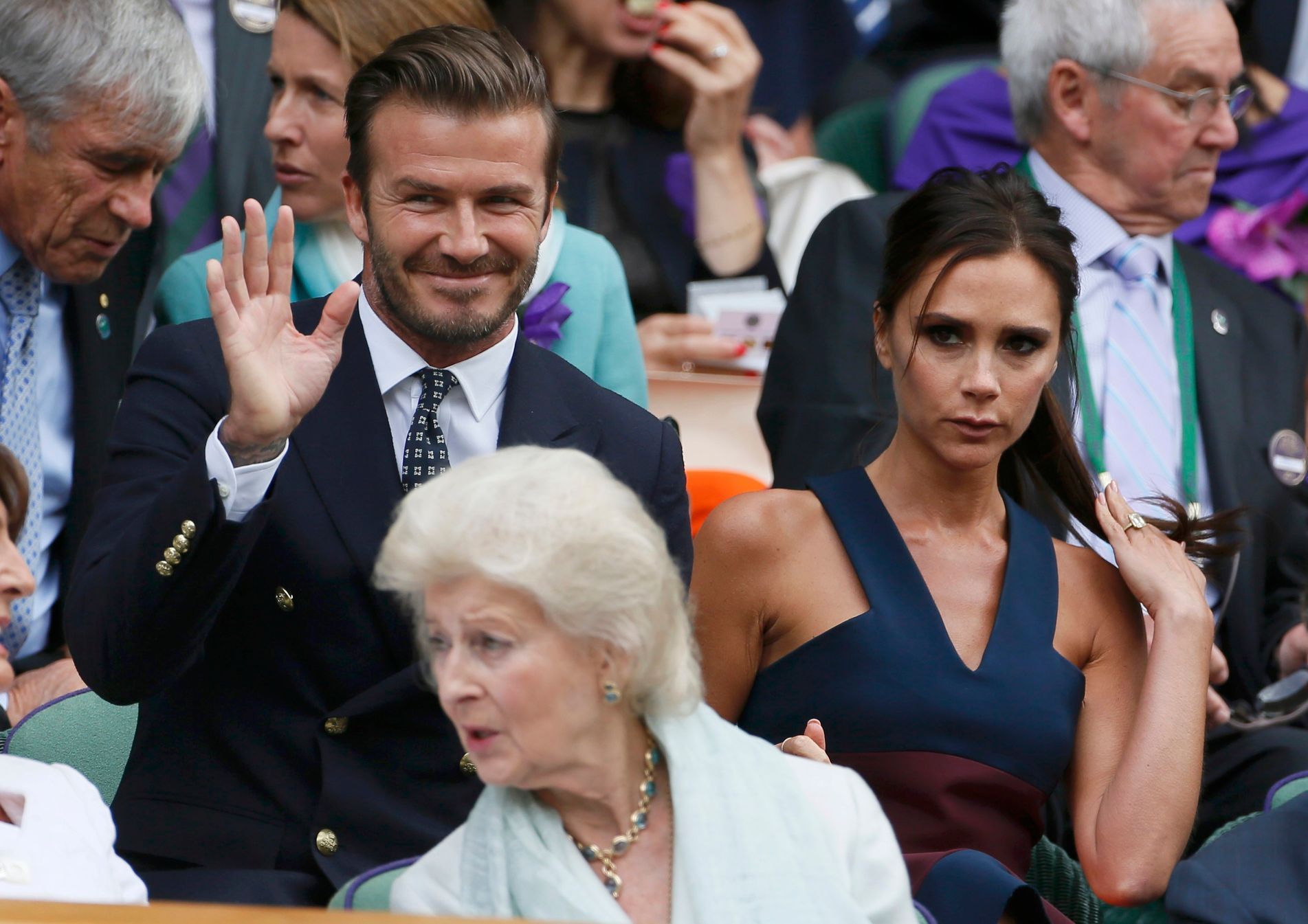 Victoria Beckham a David Beckham na Wimbledonu 2014