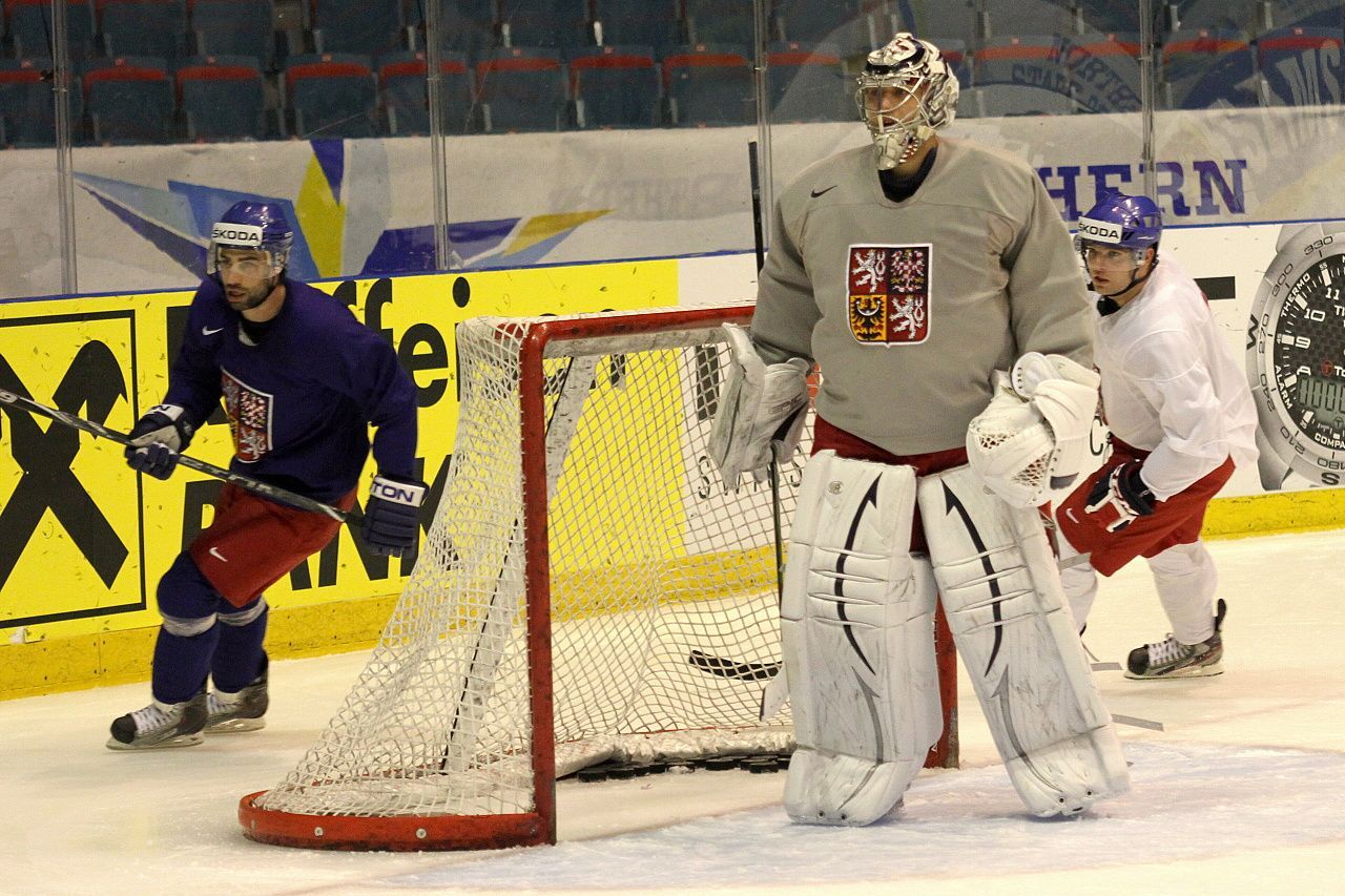 Hokej, MS 2013, český trénink: Ondřej Pavelec
