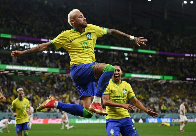 Neymar slaví gól ve čtvrtfinále MS 2022 Chorvatsko - Brazílie