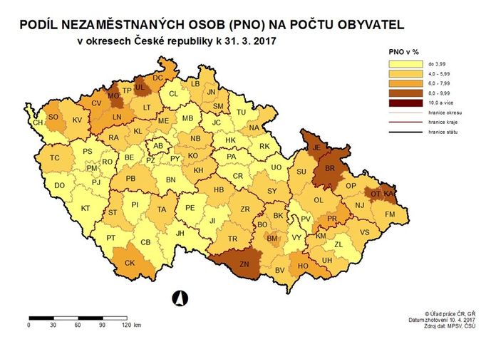 Nezaměstnanost v březnu 2017