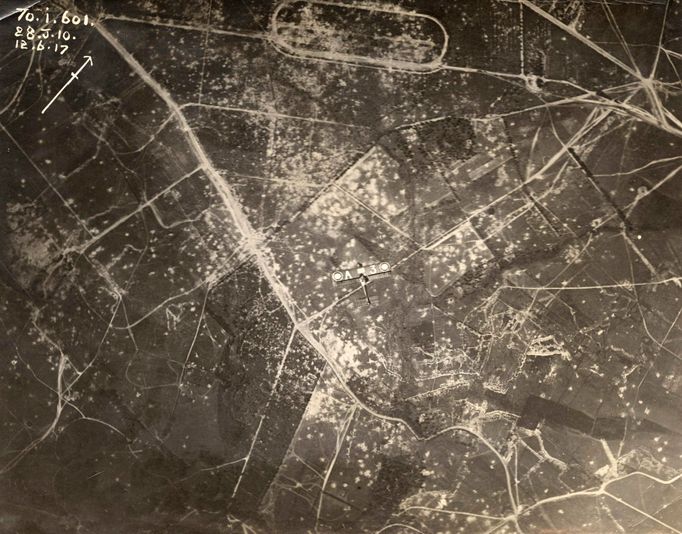 An aerial photograph shows an allied aircraft flying over the Western Front in this undated handout picture.