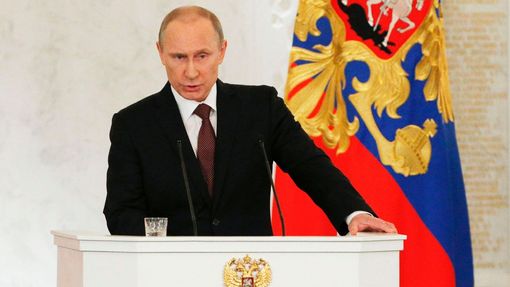 Ruský prezident Vladimir Putin během projevu v Kremlu.