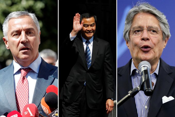 Zleva: Milo Djukanovic, C.Y. Leung, Guillermo Lasso