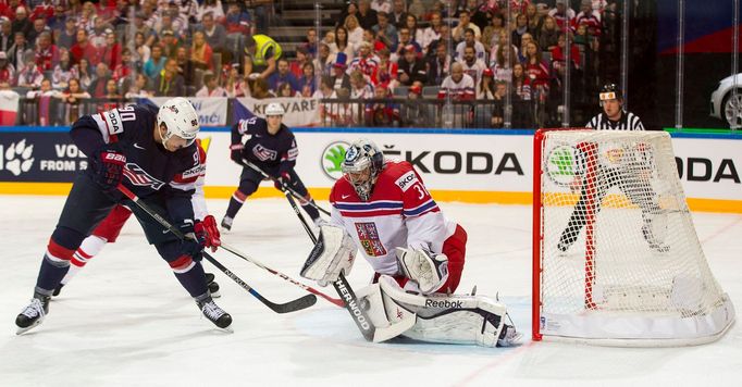 MS 2015, Česko-USA: Ondřej Pavelec - Anders Lee