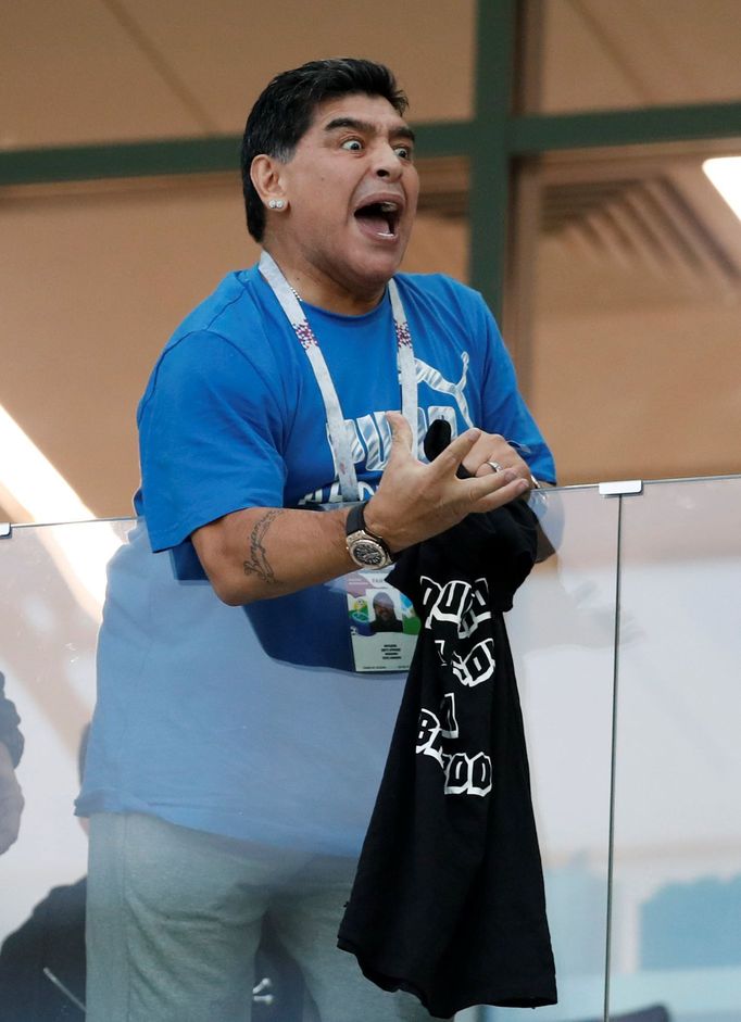 Diego Maradona na zápase Argentina - Chorvatsko na MS 2018