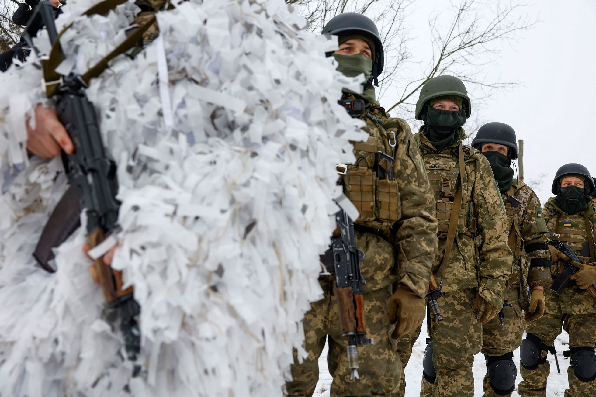 Ukrajinští vojáci na cvičení v Kyjevské oblasti.