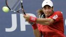 Chilan Nicolas Massu hraje proti Italovi Davide Sanguinettimu v prvním kole US Open.