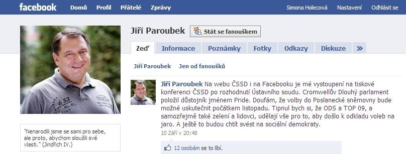 Jiří Paroubek píše na Facebooku