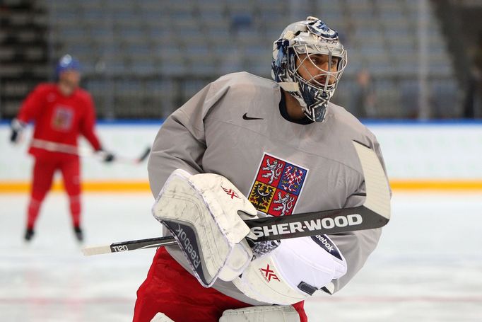 Trénink repre v O2 Areně: Ondřej Pavelec