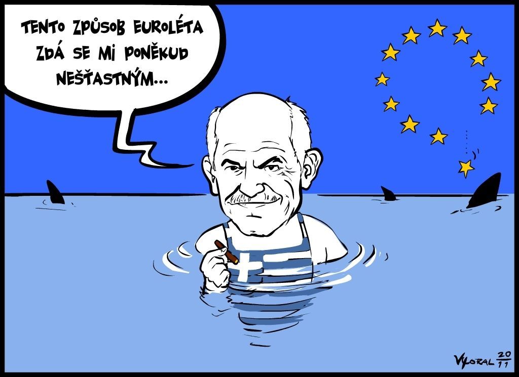 řecko euro papandreu kresba vyoral