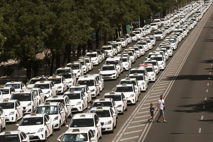 Stávka španělských taxikářů.