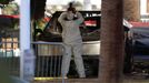 The remains of a Tesla Cybertruck that burned at the entrance of Trump Tower are pictured, as they stand inside a cordoned area, in Las Vegas, Nevada, U.S. January 1, 202