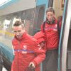 Čeští fotbaloví reprezentanti při příjezdu vlakem do Olomouce, kde se střetnou se Slováky.