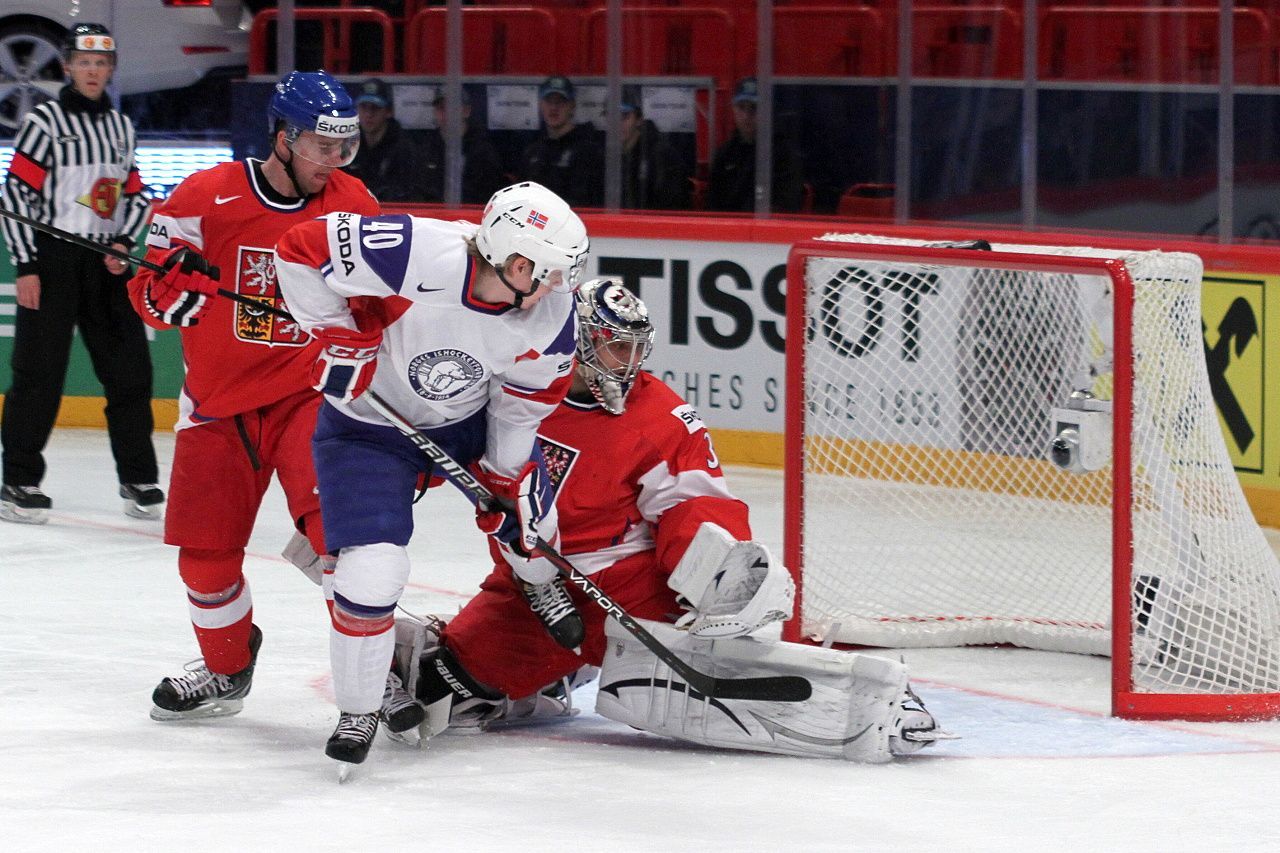 Hokej, MS 2013: Česko - Norsko: Ondřej Pavelec - Ken Andre Olimb