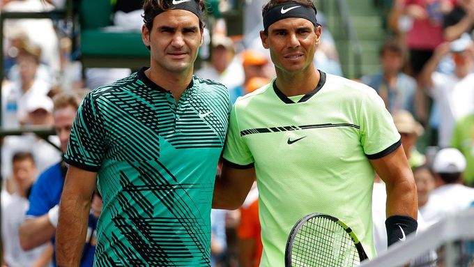 Roger Federer a Rafael Nadal před finále v Miami