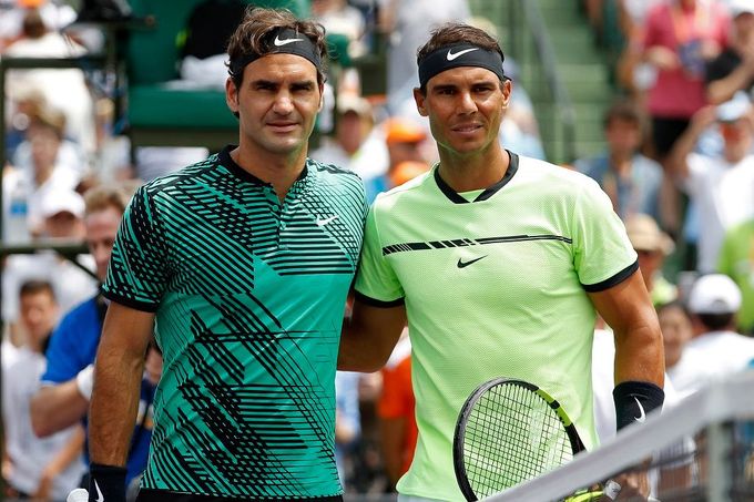 Roger Federer a Rafael Nadal před finále v Miami