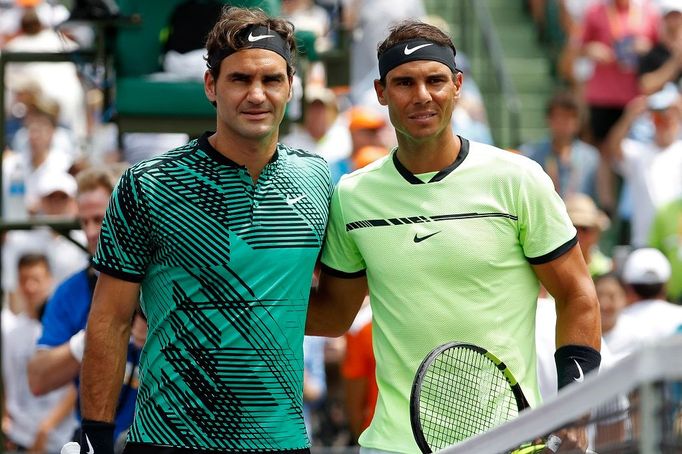 Roger Federer a Rafael Nadal před finále v Miami