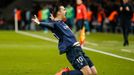 Zlatan Ibrahimovic celebrates scoring the first goal for Paris St Germain