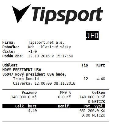 Tikety 2016: Tipsport Trump