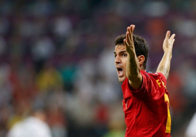 Cesc Fabregas není spokojen s jedním z rozhodnutí rozhodčího během čtvrtfinálového utkání Španělska s Francií na Euru 2012.