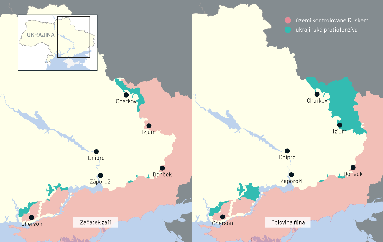 Mapa Ukrajina (zacatek zari - polovina rijna)