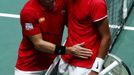 Tennis - Davis Cup Finals - Final - Caja Magica, Madrid, Spain - November 24, 2019   Spain's Roberto Bautista Agut with Canada's Felix Auger-Aliassime after winning their