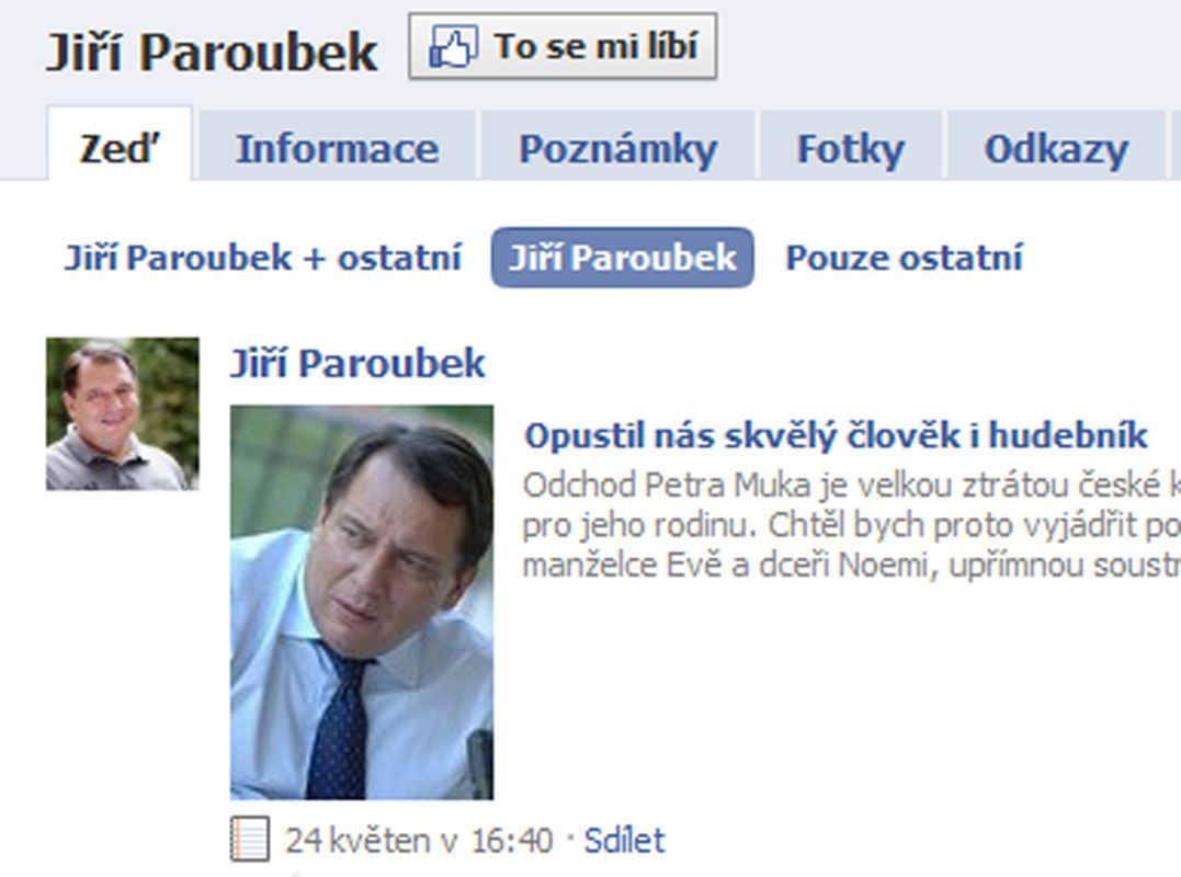 Paroubkova stránka na Facebooku